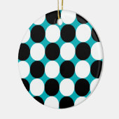 Cute blauwe zwart-wit stippen vectorpatroon keramisch ornament (Links)