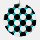 Cute blauwe zwart-wit stippen vectorpatroon keramisch ornament (Achterkant)