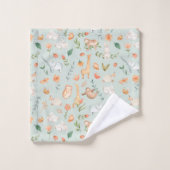 Cute Blauwgroen Baby Animal Pastel Patroon Bad Handdoek (Wasdoekje)
