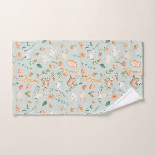 Cute Blauwgroen Baby Animal Pastel Patroon Bad Handdoek (Handdoek)