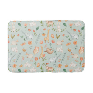 Cute Blauwgroen Baby Animal Pastel Patroon Badmat
