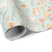 Cute Blauwgroen Baby Animal Pastel Patroon Cadeaupapier (Rol Hoek)