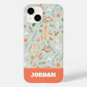 Cute Blauwgroen Baby Animal Pastel Patroon Case-Mate iPhone Case (Achterkant)