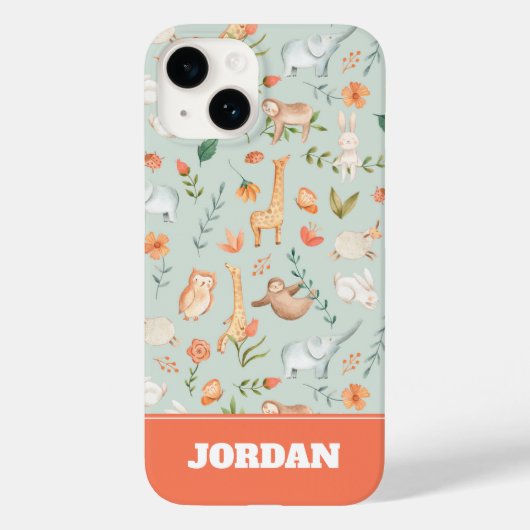 Cute Blauwgroen Baby Animal Pastel Patroon Case-Mate iPhone Case (Achterkant)