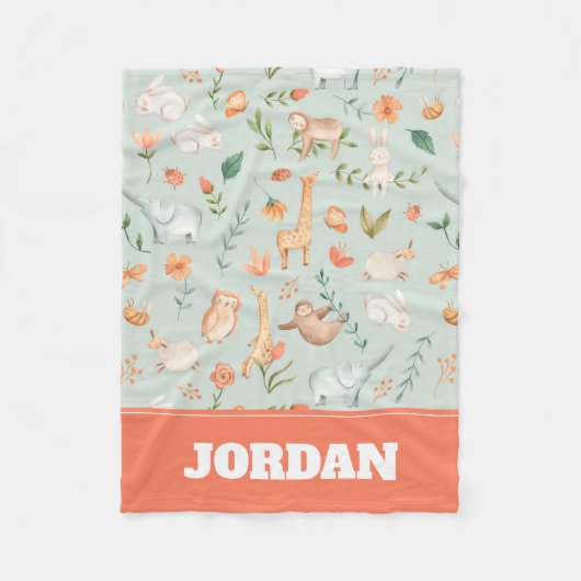 Cute Blauwgroen Baby Animal Pastel Patroon Fleece Deken (Voorkant)