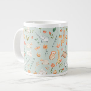 Cute Blauwgroen Baby Animal Pastel Patroon Grote Koffiekop