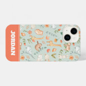 Cute Blauwgroen Baby Animal Pastel Patroon iPhone Hoesje (Achterkant horizontaal)