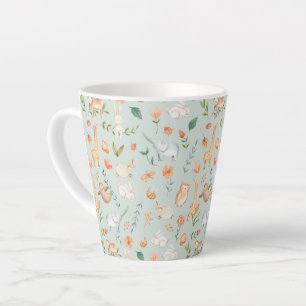 Cute Blauwgroen Baby Animal Pastel Patroon Latte Mok