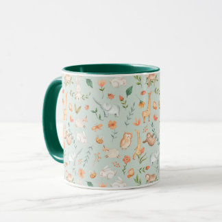 Cute Blauwgroen Baby Animal Pastel Patroon Mok