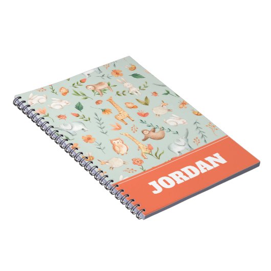 Cute Blauwgroen Baby Animal Pastel Patroon Notitieboek (Rechterzijde)