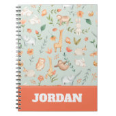 Cute Blauwgroen Baby Animal Pastel Patroon Notitieboek (Voorkant)