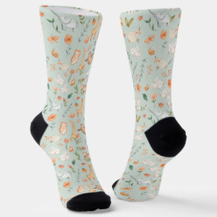 Cute Blauwgroen Baby Animal Pastel Patroon Sokken
