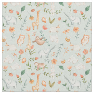 Cute Blauwgroen Baby Animal Pastel Patroon Stof