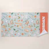 Cute Blauwgroen Baby Animal Pastel Patroon Strandlaken (Voorkant)