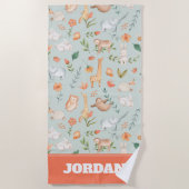 Cute Blauwgroen Baby Animal Pastel Patroon Strandlaken (Voorkant)
