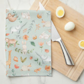 Cute Blauwgroen Baby Animal Pastel Patroon Theedoek (Quarter Fold)