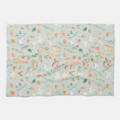 Cute Blauwgroen Baby Animal Pastel Patroon Theedoek (Horizontaal)