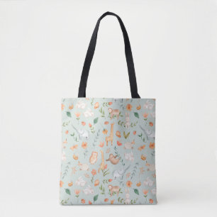 Cute Blauwgroen Baby Animal Pastel Patroon Tote Bag