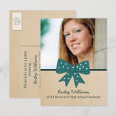 Cute Blauwgroen Bow Afstuderen Briefkaart (Voorkant / Achterkant)