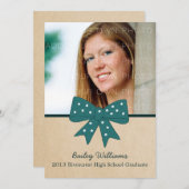 Cute Blauwgroen Bow Afstuderen nodigt uit Kaart (Voorkant / Achterkant)
