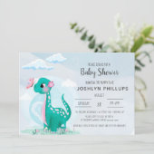Cute Blauwgroen Dinosaur Baby shower Invitation (Staand voorkant)