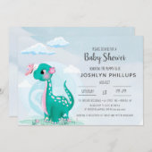 Cute Blauwgroen Dinosaur Baby shower Invitation (Voorkant / Achterkant)