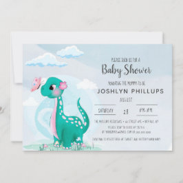 Cute Blauwgroen Dinosaur Baby shower Invitation