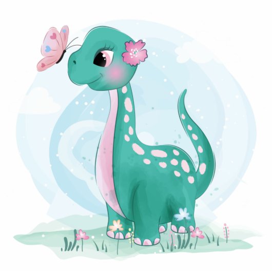 Cute Blauwgroen Dinosaur Baby shower Staand Fotobeeldje (Voorkant)