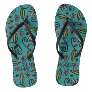 Cute Blauwgroen Floral Pattern Teenslippers