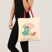 Cute Blauwgroen Llama Illustration Tote Bag (Voorkant (product))