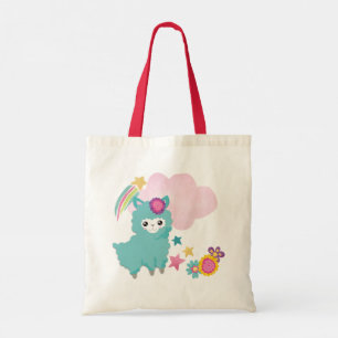 Cute Blauwgroen Llama Illustration Tote Bag