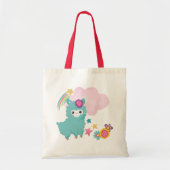 Cute Blauwgroen Llama Illustration Tote Bag (Voorkant)