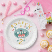  Cute Blauwgroen Monster Papieren Bordje (Feest)