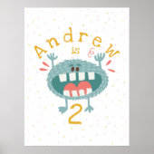 Cute Blauwgroen Monster Poster (Voorkant)