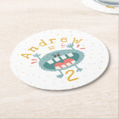 Cute Blauwgroen Monster Ronde Kartonnen Onderzetter (Gebogen)