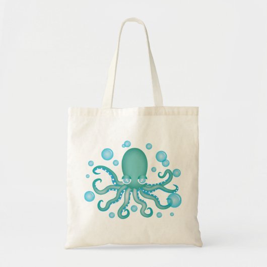 Cute Blauwgroen Octopus Tote Bag (Voorkant)