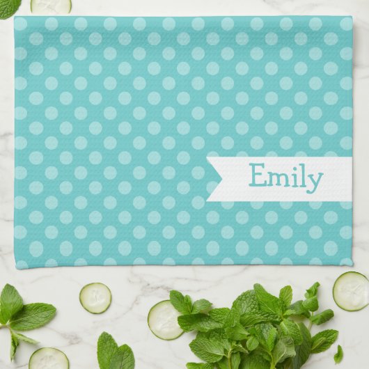 Cute Blauwgroen Polka Dots Kitchen Towel Theedoek (Gevouwen)