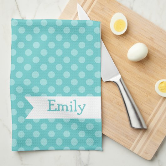 Cute Blauwgroen Polka Dots Kitchen Towel Theedoek (Quarter Fold)