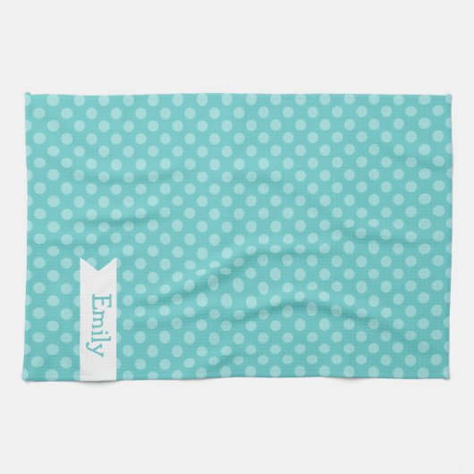 Cute Blauwgroen Polka Dots Kitchen Towel Theedoek (Horizontaal)