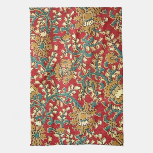 Cute  Blauwgroen Red Indian Floral Pattern Theedoek (Verticaal)