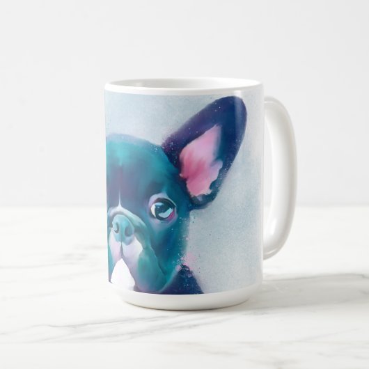 Cute Blauwgroen Roze Franse Bulldog Design Koffiemok (Voorkant rechts)