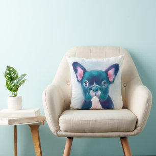 Cute Blauwgroen Roze Franse Bulldog Design Kussen
