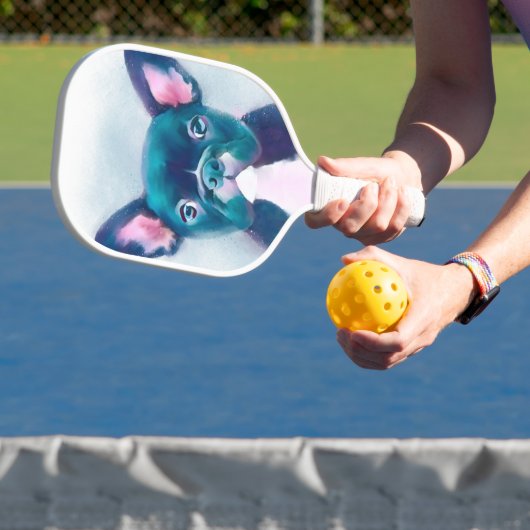 Cute Blauwgroen Roze Franse Bulldog Design Pickleball Paddle (Insitu)