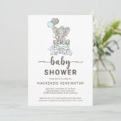 Cute Blauwgroen Silver Glitter Elephant Baby showe Kaart (Staand voorkant)