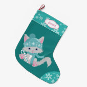 Cute Blauwgroen Snowflake Kitten Grote Kerstsok (Voorkant (Hangend))