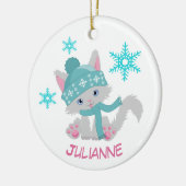 Cute Blauwgroen Snowflake Kitten Keramisch Ornament (Links)