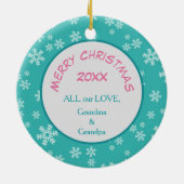 Cute Blauwgroen Snowflake Kitten Keramisch Ornament (Achterkant)