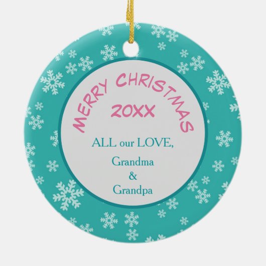 Cute Blauwgroen Snowflake Kitten Keramisch Ornament (Achterkant)