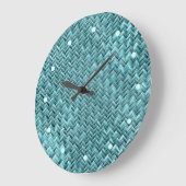 Cute Blauwgroen Turquoise Blue Faux Rattan Weave P Grote Klok (Hoek)