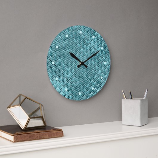 Cute Blauwgroen Turquoise Blue Faux Rattan Weave P Grote Klok (Kantoor)